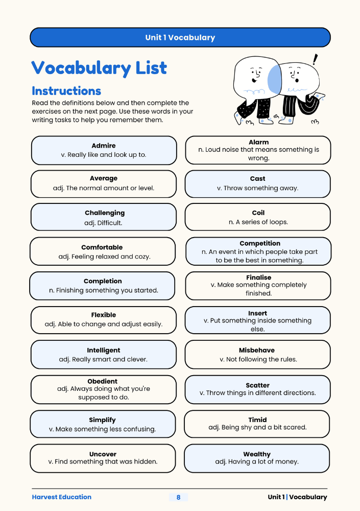 Year 3 English Workbook for OC, Selective, Scholarship Test Prep - Preview Vocab Sheet